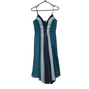 Max And Cleo‎ Silk Blue Teal Chiffon Y2K Babydoll Midi Dress Size 2 Flowy Fairy